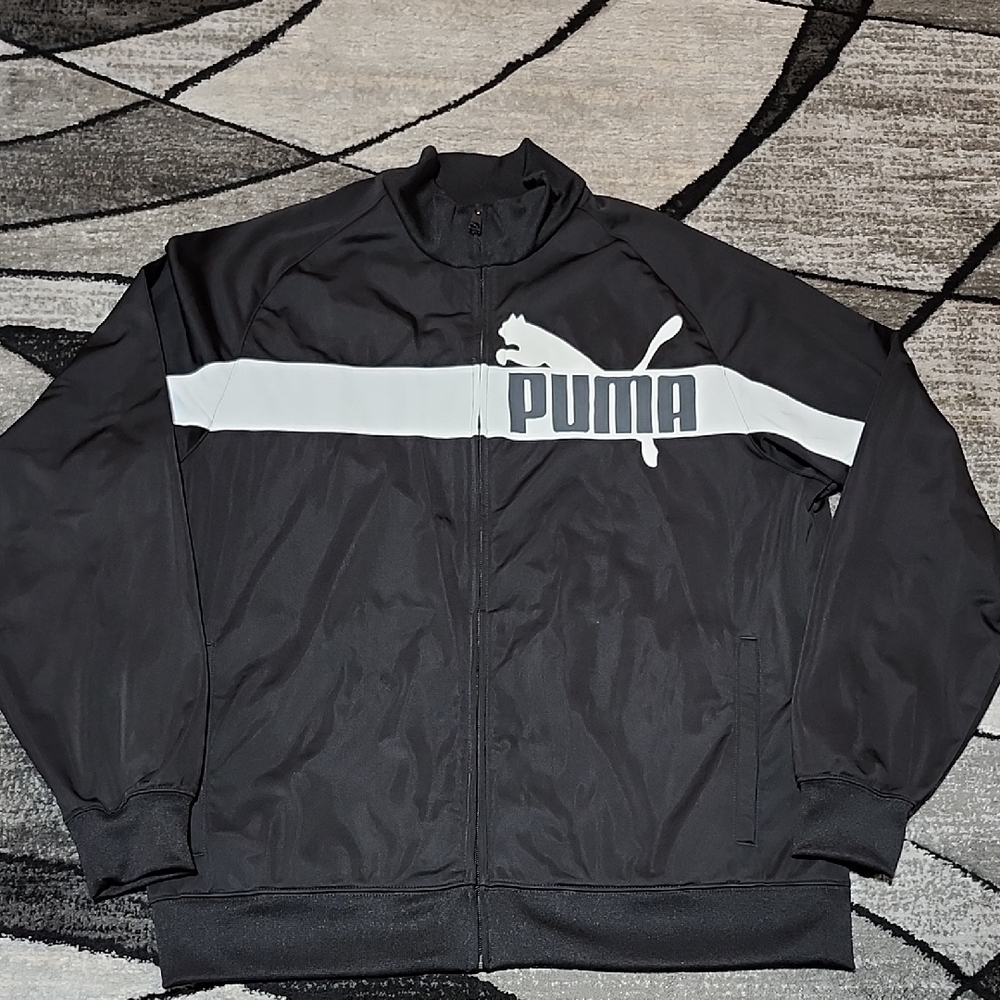 PUMA BLACK WHITE LOGO STRIPE FULL-ZIP LIGHTWEIGHT TRACK JACKET XL